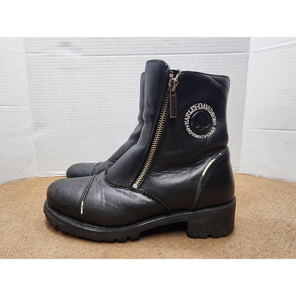 Harley Davidson Black Leather Harness Motorcycle Ankle Boots Women Size 7